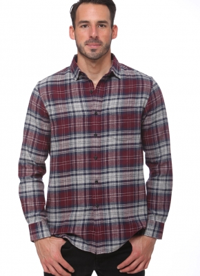 Elevani Men's Long Sleeve Regular Fit Flannel Casual Grey/Red Shirt